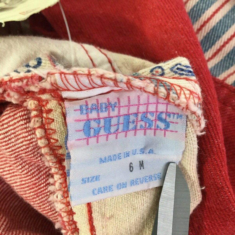 Vintage Baby Guess Denim Overalls Red 6 Months - Picture 8 of 12
